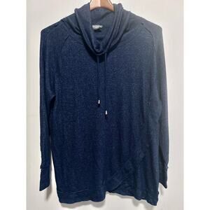 Chelsea & Theodore Women's Long Sleeve Top Size L Navy Cowl Neck Pullover